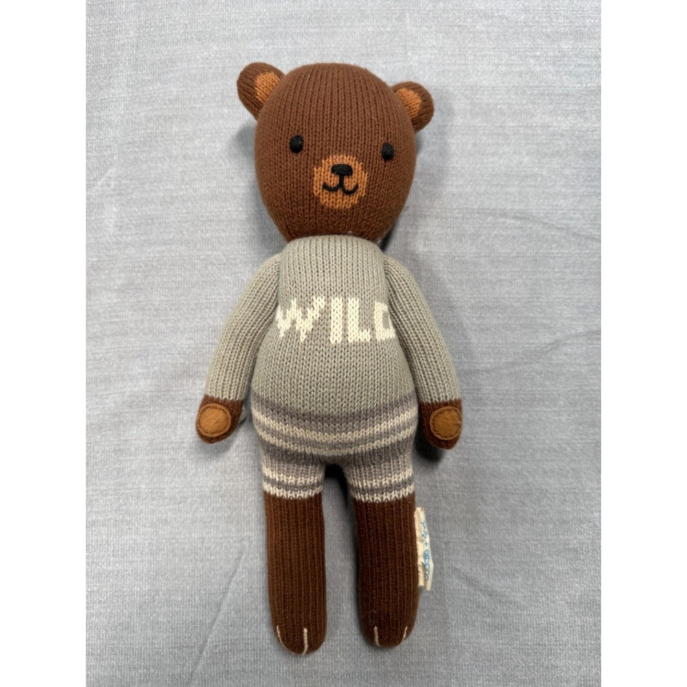 Cuddle + Kind Will Bear Knit Plush Stuffed Animal Handmade Peru Gray Brown 13in